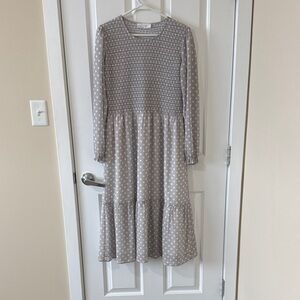 Chic Long Sleeve Gray Polka Dot Dress